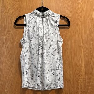 White House Black Market Illustrated Sleeveless Blouse - White